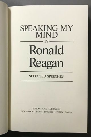 SIGNED First Edition Ronald Reagan Speaking My Mind Simon and Schuster 1989 3
