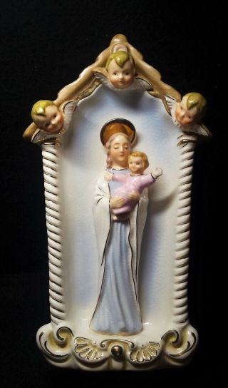 Madonna Of Angels Baby Jesus Vintage Catholic Planter Vase Blessed Virgin Mary