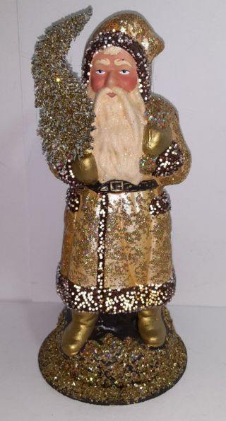 Vntg Ino Schaller Paper Mache Santa - Frosted With Glitter - Germany - 9.  5 Inch