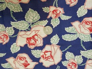 Vintage Feedsack: Blue With Red Roses