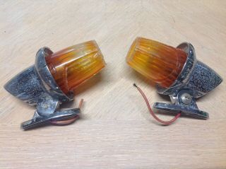 Pair Vintage Cab Marker Light Signal Stat 13m Amber Early Auto Fire Truck