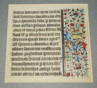 Illuminated Vellum Leaf A Book Of Hours French Manuscript 15th Century
