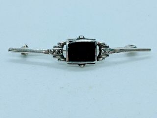 Vintage Art Deco Style Sterling Silver 925 Black Onyx Bar Brooch Pin Jewellery