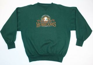 Vtg 90s University Of Miami Hurricanes Green Sweatshirt 1925 Embroidered Xl
