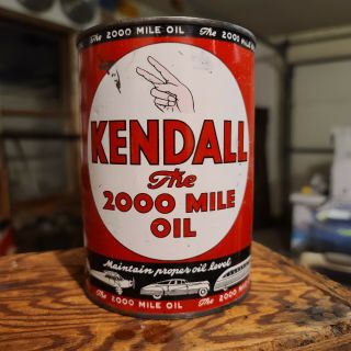Vintage Kendall Motor Oil Can 1 Qt Quart Metal Tin Empty