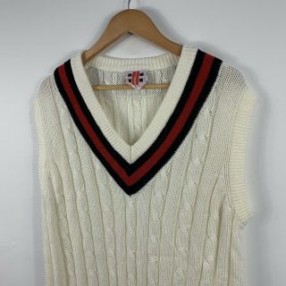 Gray Nicholls Mens Cricket Vest Cable Knit Size Large Vintage Stretchy Sleeveles 2