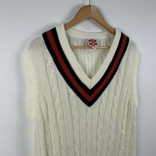 Gray Nicholls Mens Cricket Vest Cable Knit Size Large Vintage Stretchy Sleeveles 3