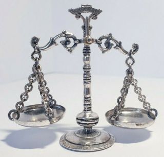 Vintage Solid Silver Italian Made Miniature Balance Scales Hallmarked.  Large