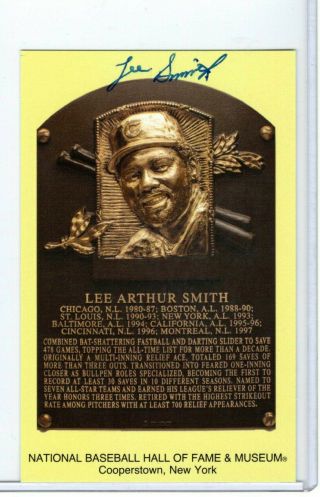 Lee Smith Signed Yellow Hall Of Fame Plaque Postcard Cubs