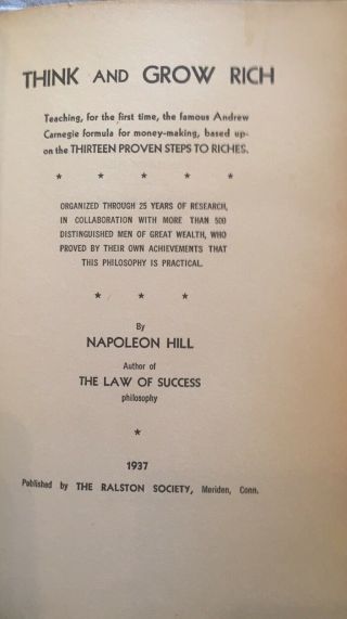Think and Grow Rich By Napoleon Hill 1937 First Edition - 1st Printing 2
