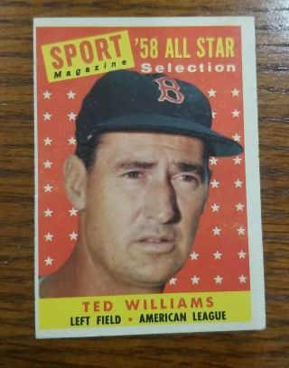 Vintage 1958 Topps Ted Williams All - Star 485 Red Sox Exmt - Nm