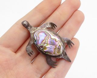 Mexico 925 Silver - Vintage Abalone Shell Sea Turtle Design Brooch Pin - Bp5277