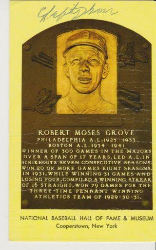 Lefty Grove (1900 - 75) Gold Hof Plaque Signed Multiple Horizontal Creases Look