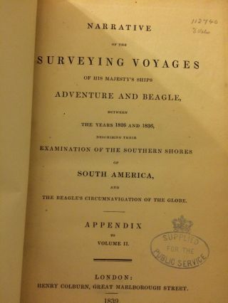 Charles Darwin.  Narrative Of The Surveying Voyages.  First Edition.  Appendix Only