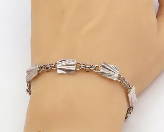 925 Sterling Silver - Vintage Shiny Etched Square Link Chain Bracelet - B7952