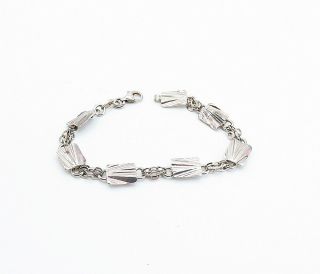 925 Sterling Silver - Vintage Shiny Etched Square Link Chain Bracelet - B7952 2