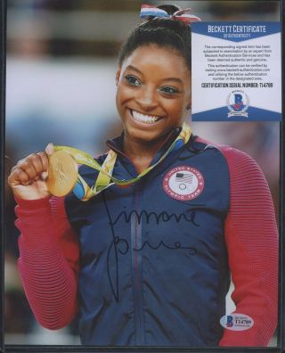 Simone Biles Gold Medalist Signed 8x10 Photo Auto Autograph Bas Bgs