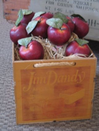 Vintage Wood Crate Box Kitchen Decor Red Apples With Country Apple Arrangement
