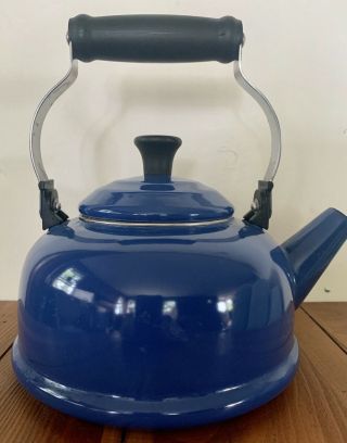 Le Creuset 1.  7l Blue Classic Tea/water Kettle Teapot Vintage Patent Pending Euc