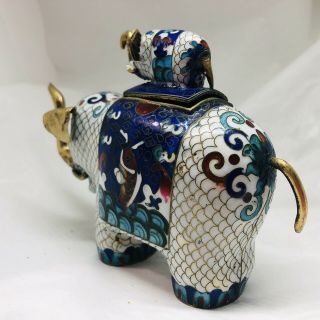 Vintage Chinese Cloisonne Blue Brass Elephant Trinket Ring Pill Box Mom Baby 3