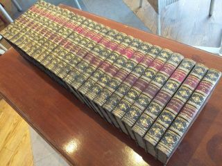 Antique Set Waverley Novels Sir Walter Scott Leather Bound Book Embossed Books