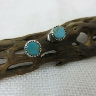 Small Vintage 70s Native American Sterling Silver Turquoise Dot Post Earrings