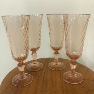 Set Of 4 Vintage Pink Glasses Rosaline Arcoroc Luminarc Pink Champagne Flute Vgc