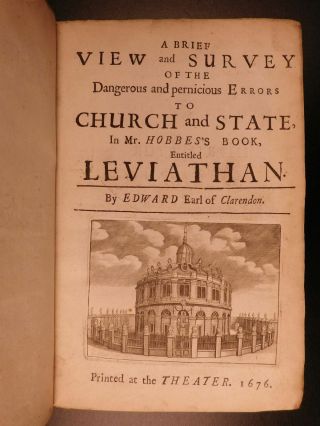 1676 1st Ed Clarendon Survey Of Leviathan Thomas Hobbes Political Philosophy