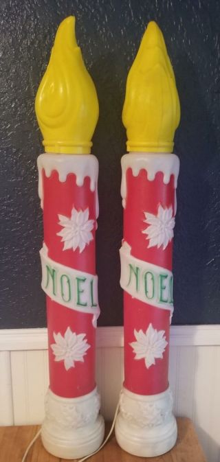 Pair Vintage Empire Noel Lighted Blow Mold Christmas Candles 39” 1973