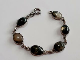 Vintage Sterling Silver Moss Agate Bracelet 6 Inches Long