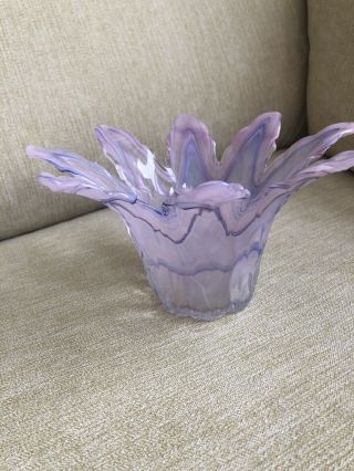 Vintage Lavorazione Arte Murano Glass Stunning Centre Piece /bowl - Pink / Lilac