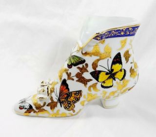 Vtg Formalities By Baum Bros Porcelain Victorian Shoes Butterfly Rose Gold Vase