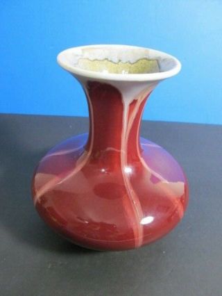 Vintage Handcrafted Studio Art Pottery,  Magenta Drip Glaze 6.  5 " Tall Vase,  Signed