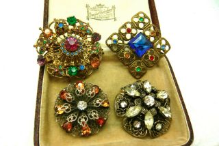 Vintage Jewellery Art Deco Czech Rhinestone Filigree Brooches Pins