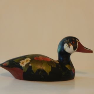 Vintage Hand Painted Wooden Glass Eyed Duck Decoy Folk Art Décor