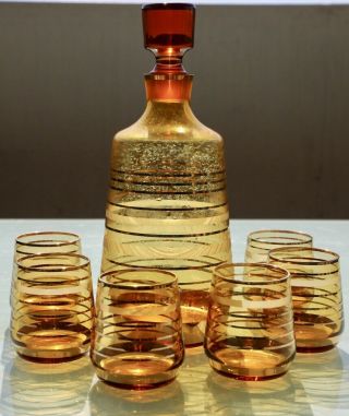 Vintage Retro 1200ml Decanter With Stopper And 6 150 Ml Glass Set