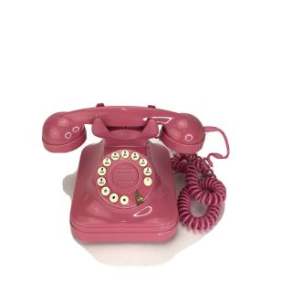 Pink Princess Desk Phone Telephone Mock Rotary Push Button Vintage