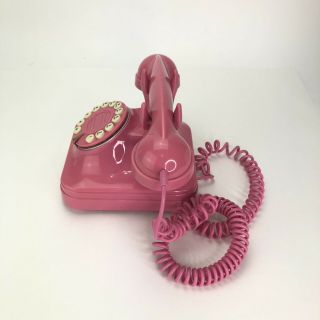 Pink Princess Desk Phone Telephone Mock Rotary Push Button Vintage 2