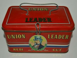 Vintage Union Leader Uncle Sam Red Redi Cut Tobacco Lunch Box Tin Holder Italy