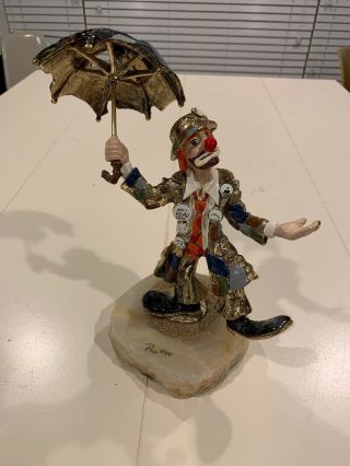 Vtg Ron Lee Clown Umbrella Figurine 24k Gp “chance Of Rain” 1990