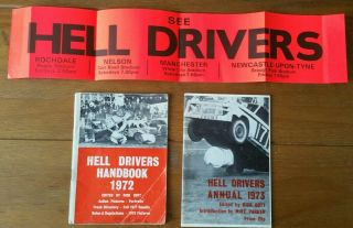 Vintage Stock Car Hell Drivers Handbook 1972/annual 1973 & Window Poster/banner