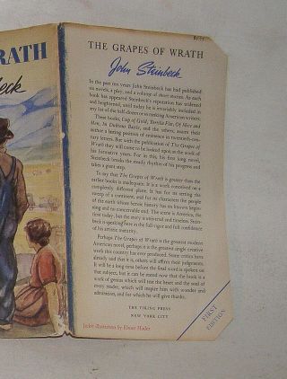 GRAPES OF WRATH John Steinbeck Viking Apr 1939 1st ed 1st prnt VG Nobel author 3