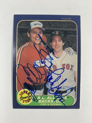 1986 Fleer Carlton Fisk Rick Gedman Autograph Card White Sox Red Sox Hof