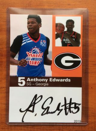 Anthony Edwards Signed 4x6 Photo Autograph University Of Georgia Nba Draft