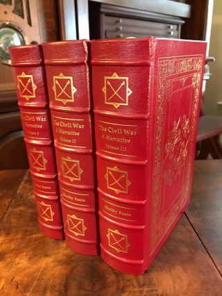 Easton Press Signed Civil War A Narrative By Shelby Foote In 3 Leather Volumes