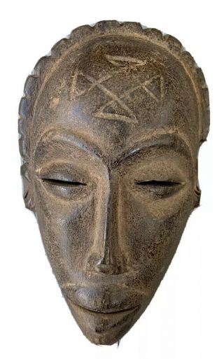 Antique African Art Wood Carved Mask With Cowrie Beads Approx.  3x7