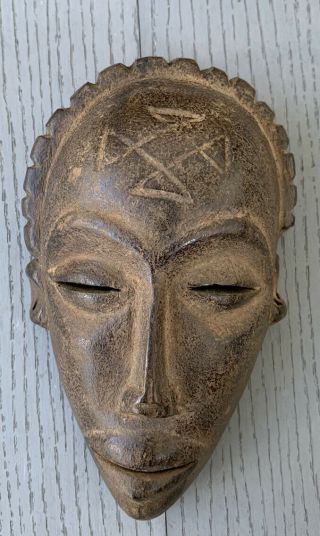 Antique African ART Wood Carved MASK With cowrie Beads Approx.  3x7 2