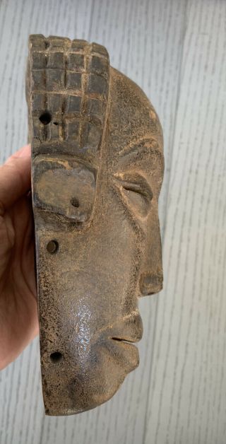 Antique African ART Wood Carved MASK With cowrie Beads Approx.  3x7 3