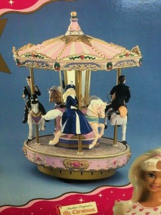 Vintage 1998 Mr.  Christmas Barbie Holiday Go Round Lighted Musical Carousel 2