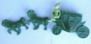 Vintage Treasure Craft Pixie Elf Sprite On Carriage W/ 2 Horses Wall Pocket 3 Pc